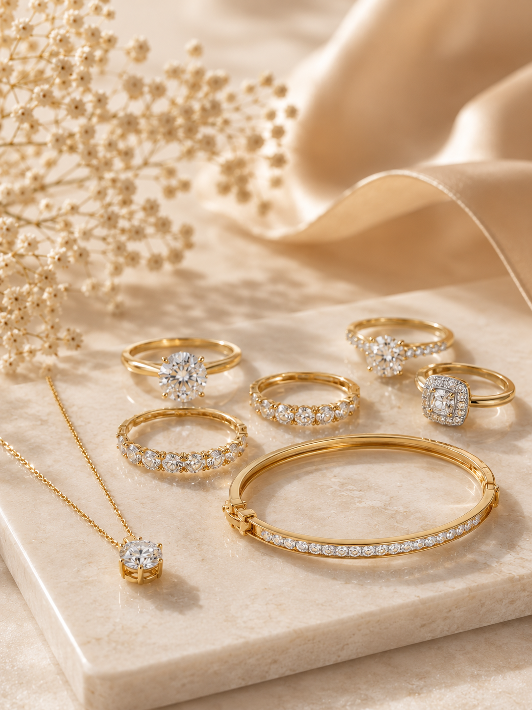 Luxury Diamond Rings winding inside Champagne Ribbon